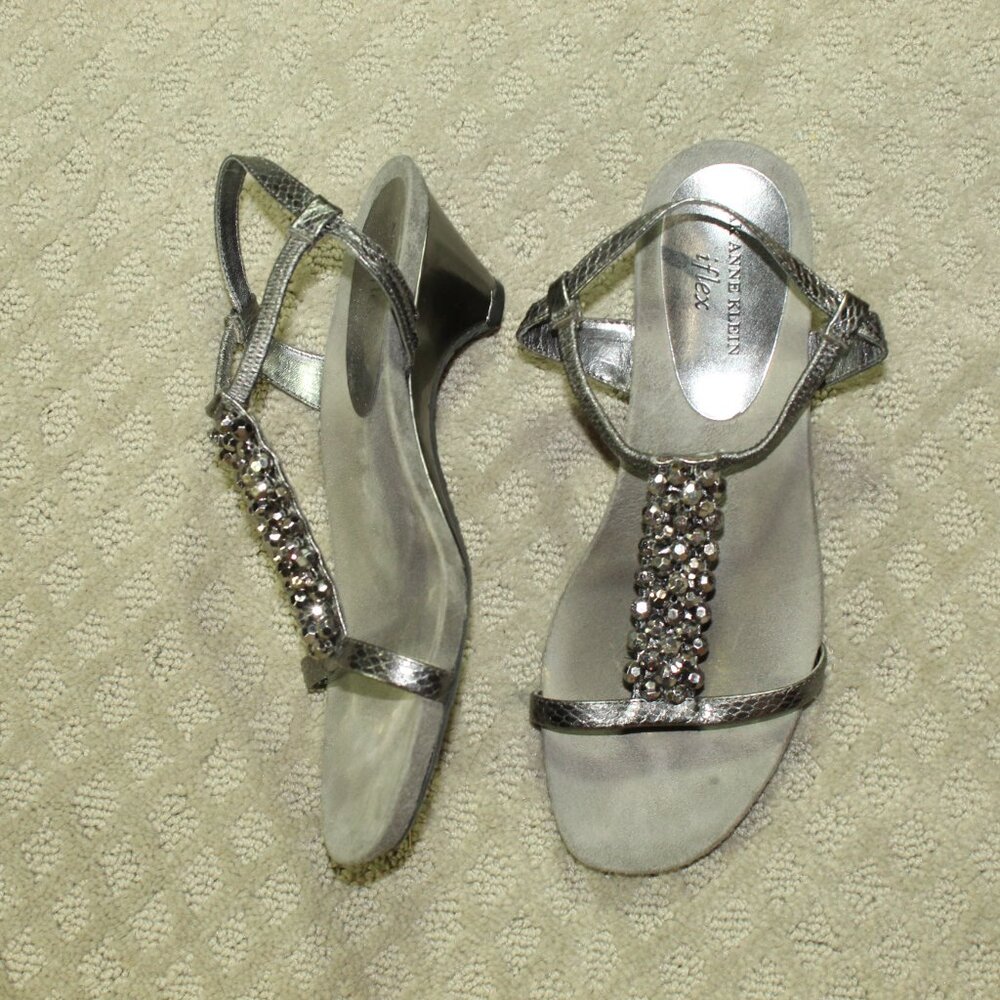 Anne Klein iflex Tempted Women's 8.5M Silver Beaded Strappy Heels